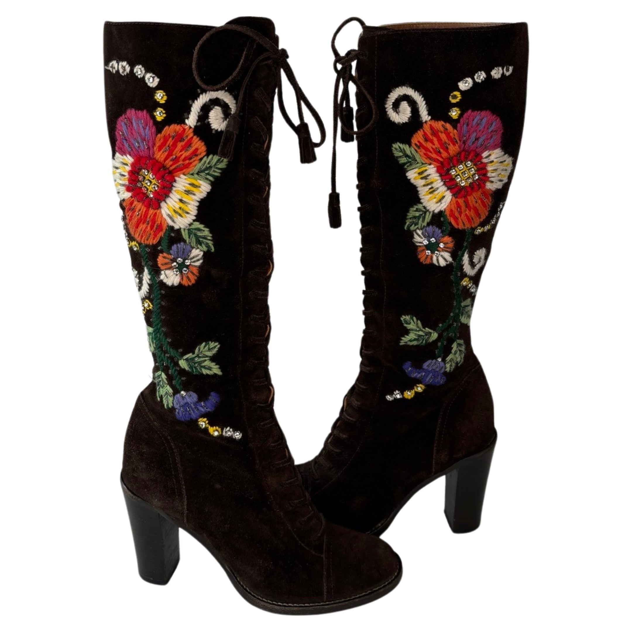 ミドルブーツ Miu Miu Suede Boots Miu Miu Suede Tall Moto Boots in Brown | Lyst